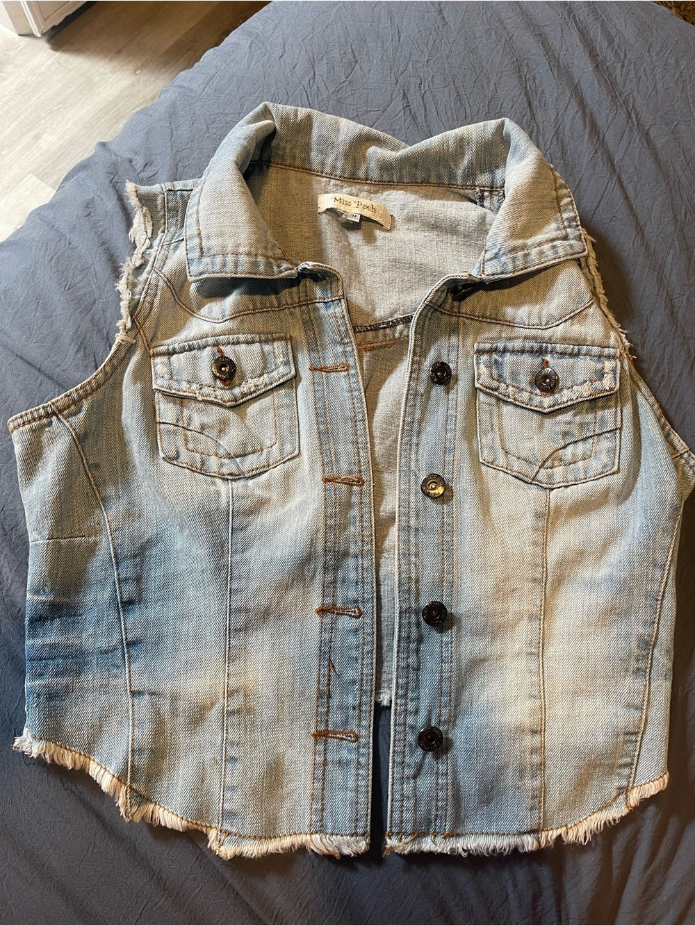 Miss Posh Sm/Med. Size Light Wash Denim Button Down Vest with Fringe